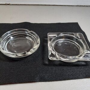Vintage Retro Square/circle Clear Glass Ashtrays Tabacco Countrycore
